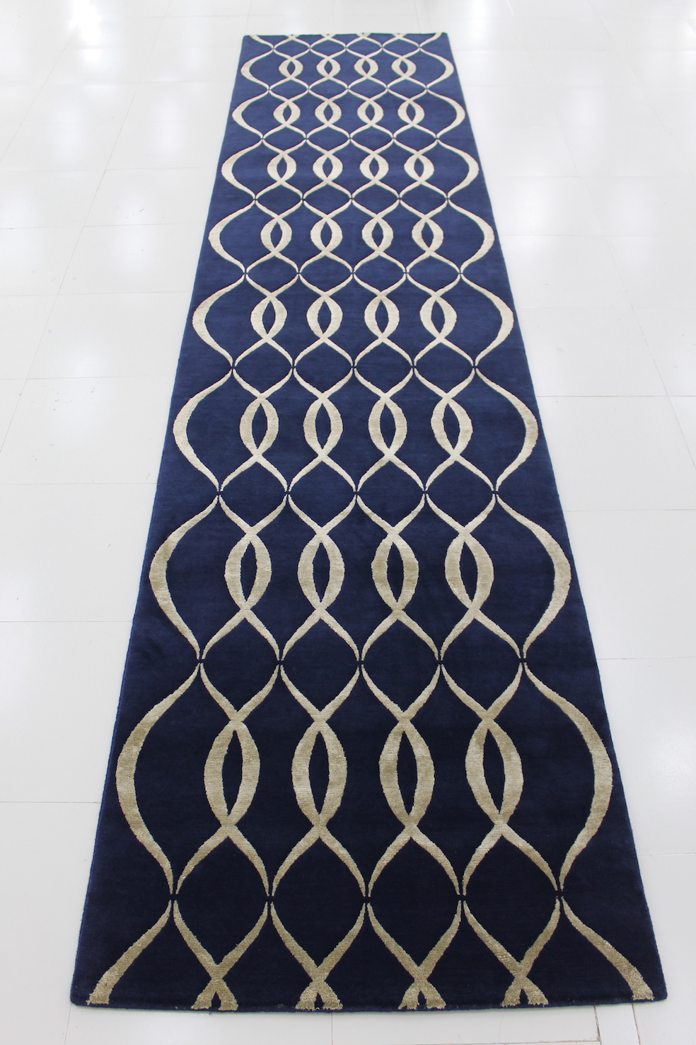 Blue gold hall runner rug